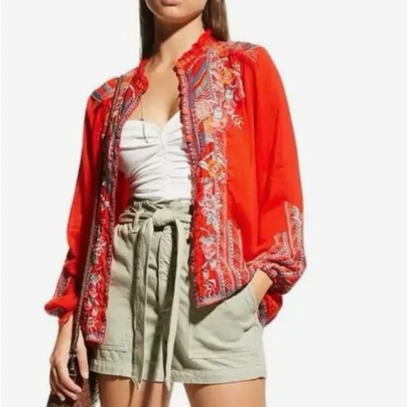 Johnny Was Jude Heavily Embroidered Blouse Electric
Coral Red - Picture 2 of 14